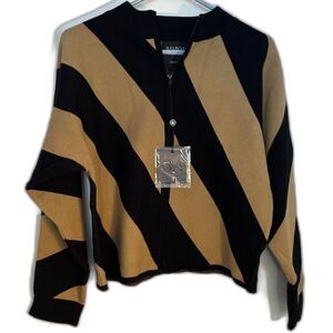 Balboa Mariarosa Cropped Black/Camel Striped Sweater SZ L NEW